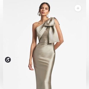One shoulder pewter formal long dress